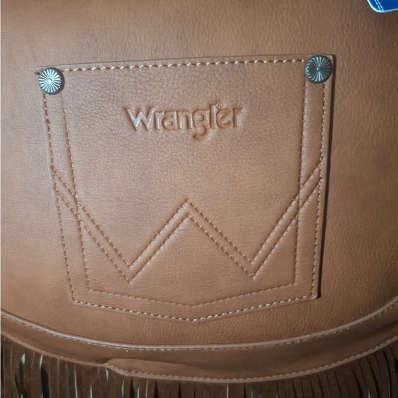 Wrangler Brown Tooled Leather Fringe Shoulder Purse - Picture 7 of 11